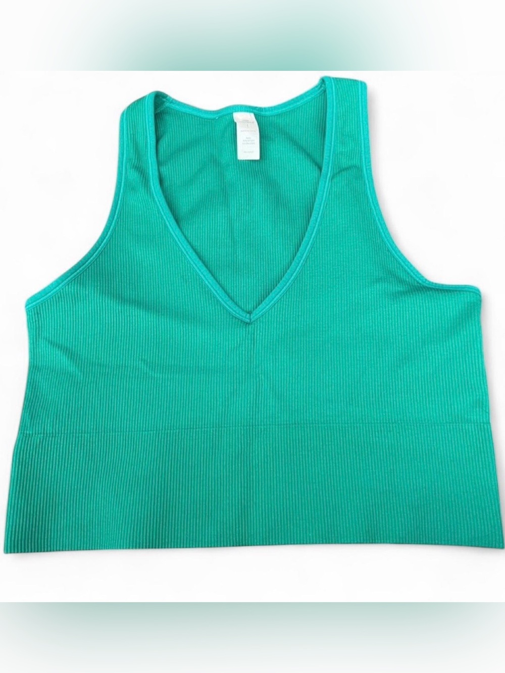 90 Degree By Reflex Teal Ribbed V-Neck Crop Tank